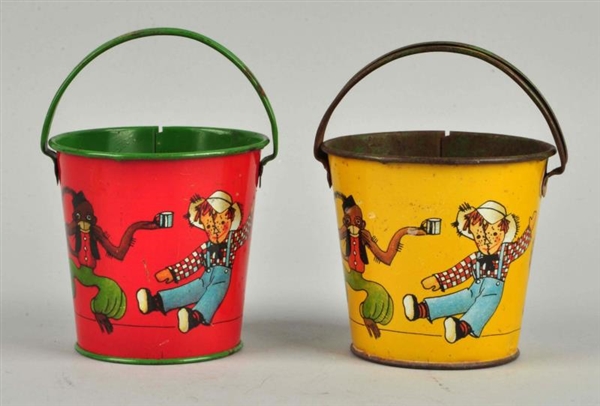 LOT OF 2: RAGGEDY ANN INSPIRED SAND PAILS.        