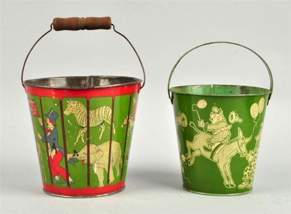 LOT OF 2: VERY EARLY CIRCUS THEMED SAND PAILS.    