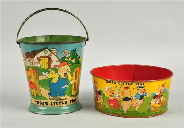 LOT OF 2: THREE LITTLE PIGS TIN LITHO SAND TOYS.  