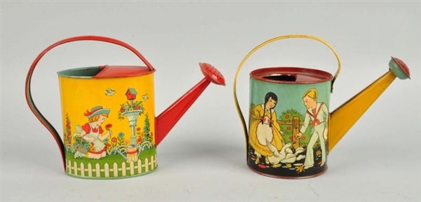 LOT OF 2: AMERICAN MADE TIN LITHO WATERING CANS.  