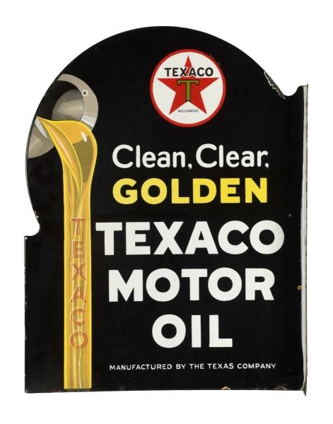 TEXACO CLEAN, CLEAR, GOLDEN OIL FLANGE SIGN.      