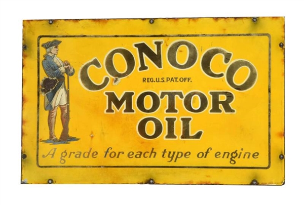 CONOCO MOTOR OIL W/ SOLIDER PORCELAIN SIGN.       