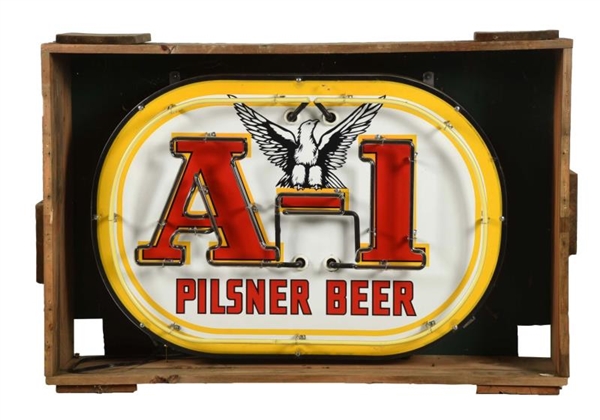 A-1 PILSNER BEER WITH LOGO NEON SIGN.             
