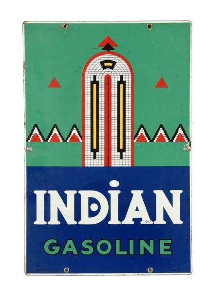 INDIAN GASOLINE WITH LOGO PORCELAIN SIGN.         