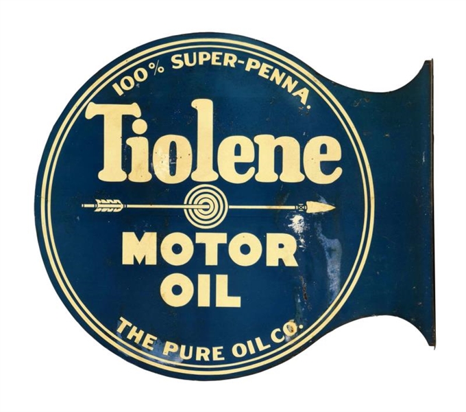 PURE TIOLENE MOTOR OIL TIN FLANGE SIGN.           