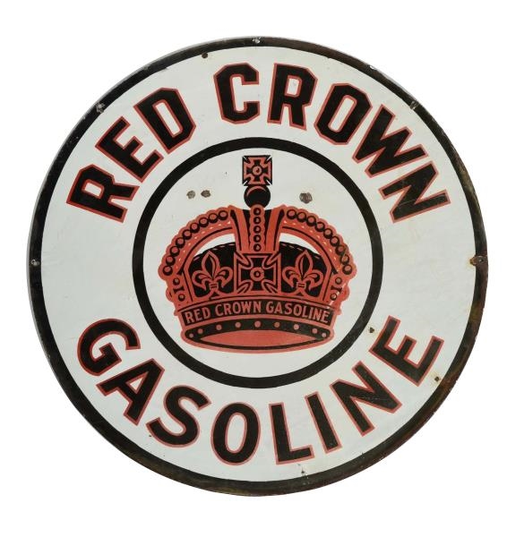 RED CROWN GASOLINE WITH LOGO PORCELAIN SIGN.      