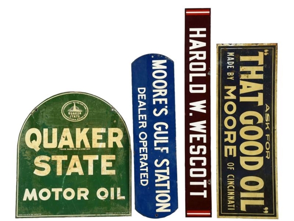 LOT OF 4: QUAKER STATE AND OTHER SIGNS.           