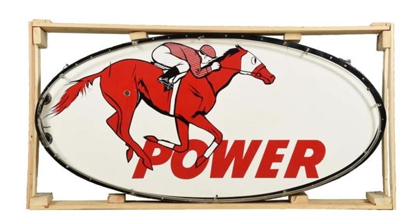 POWER WITH HORSE AND JOCKEY OVAL NEON SIGN.       