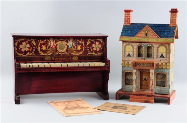 LOT OF 2: WOODEN DOLL HOUSE & PIANO.              
