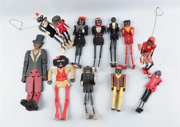 LOT OF 12: BLACK AMERICANA JOINTED WOODEN FIGURES.