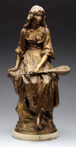 BRONZE STATUE OF LADY WITH MUSICAL INSTRUMENT.    