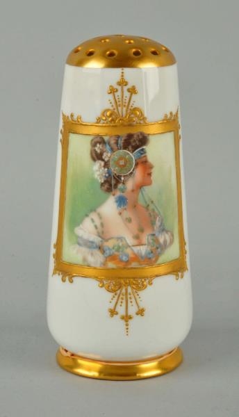 GOLD LEAF TALL BOTTLE WITH PAINTING OF WOMAN.     