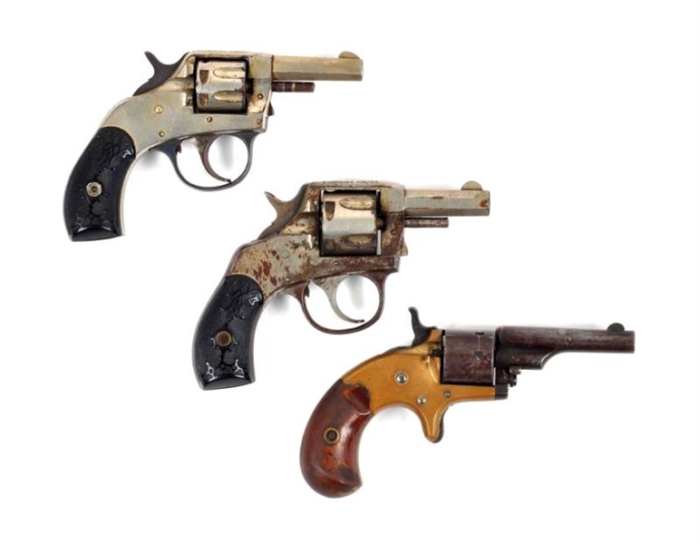 (A) LOT OF 3: ANTIQUE SMALL POCKET REVOLVERS      