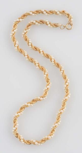 14K GOLD & PEARL ROPE NECKLACE.                   