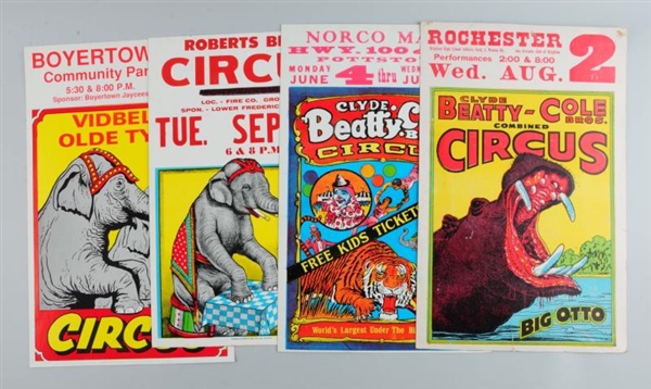 LOT OF 4:  CIRCUS ADVERTISING POSTERS.            