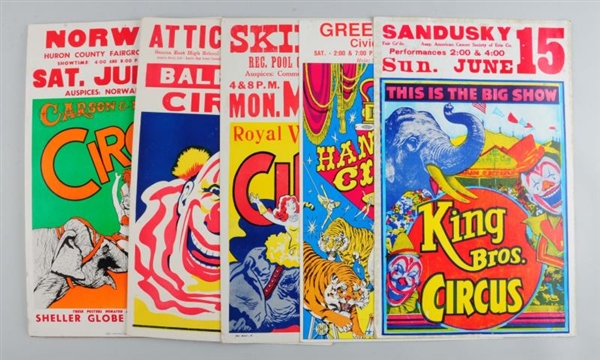 LOT OF 5:   CIRCUS ADVERTISING POSTERS            