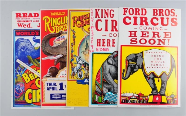 LOT OF 5:  CIRCUS  ADVERTISING POSTERS.           