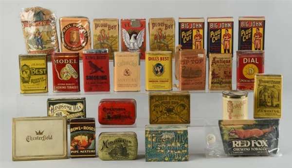 LOT OF 29: ASSORTED TOBACCO PACKS AND TINS.       