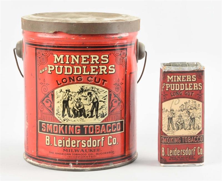 LOT OF 2: MINERS & PUDDLERS TOBACCO TIN & PACK.   