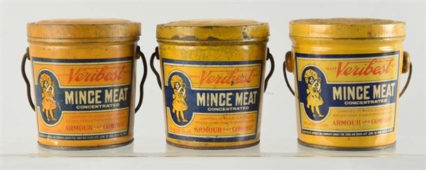 LOT OF 3: VERIBEST MINCE MEAT TIN CANISTERS.      