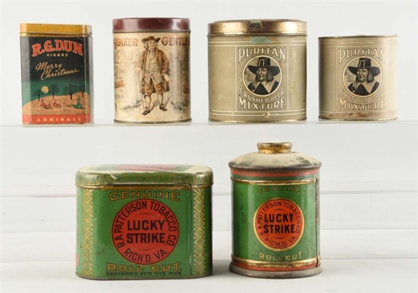 LOT OF 6: EARLY TOBACCO TINS.                     