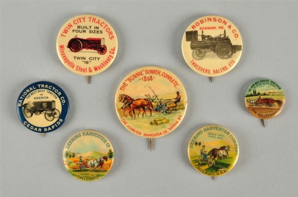 LOT OF 7: ADVERTISING PINS WITH TRACTORS.         