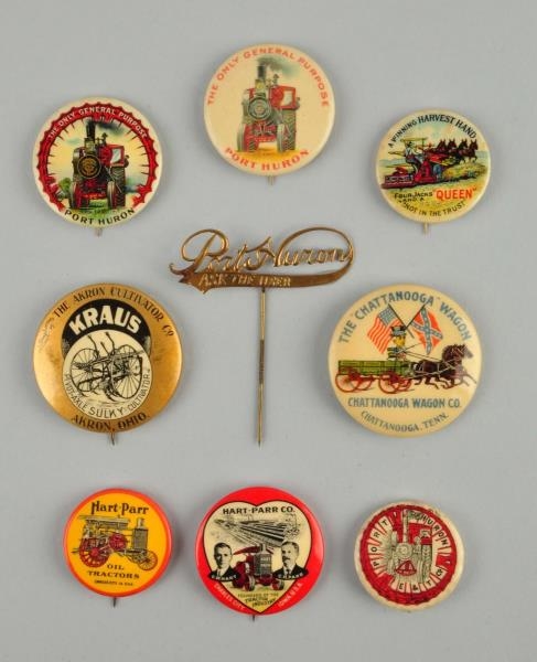 LOT OF 9: AGRICULTURE RELATED PINBACKS.           