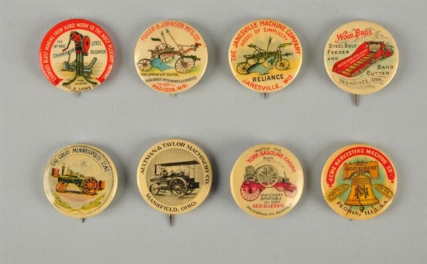 LOT OF 8: EARLY FARMING CELLULOID PINBACKS.       