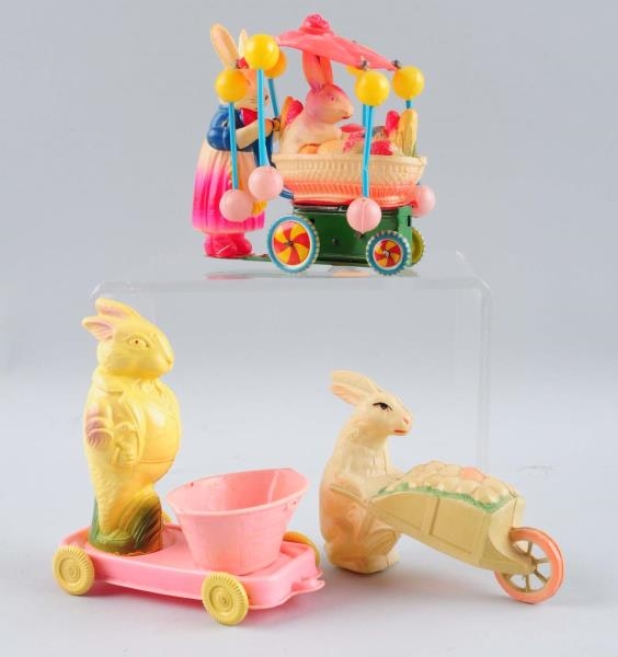 LOT OF 3: CELLULOID EASTER RABBITS.               