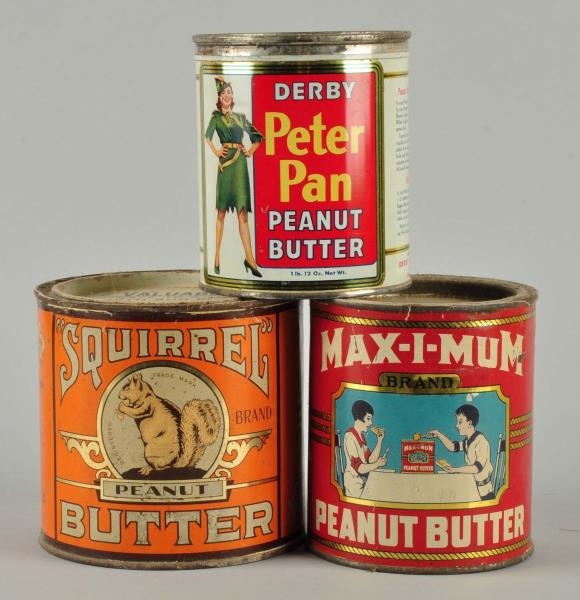 LOT OF 3: EARLY TIN PEANUT BUTTER TINS.           