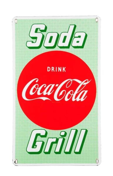 1950S COCA - COLA SODA AND GRILL PORCELAIN SIGN. 