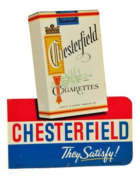 1950S CHESTERFIELD CIGARETTES TIN FLANGE SIGN.   