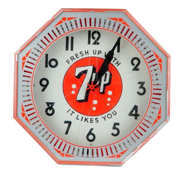 LATE 1930S RARE 7-UP NEON SPINNER CLOCK          