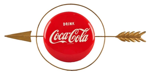 1950S COKE BUTTON WITH METAL ARROW ASSEMBLY.     