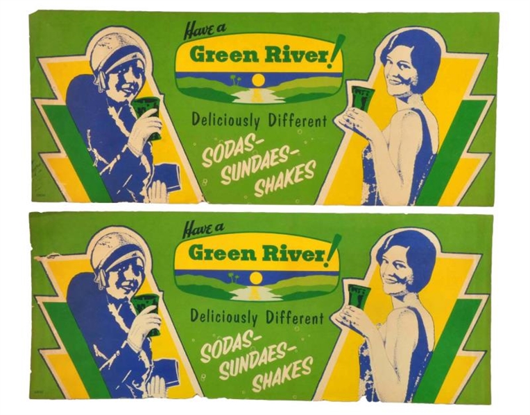 LOT OF 2: 1920S GREEN RIVER SMALL PAPER SIGNS.   