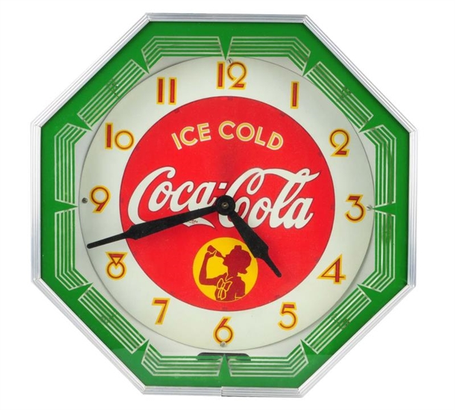 1930S COCA - COLA OCTAGONAL NEON CLOCK.          