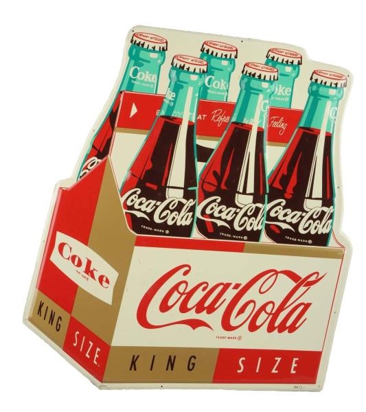 1962 EMBOSSED TIN COCA - COLA SIX PACK CUTOUT.    