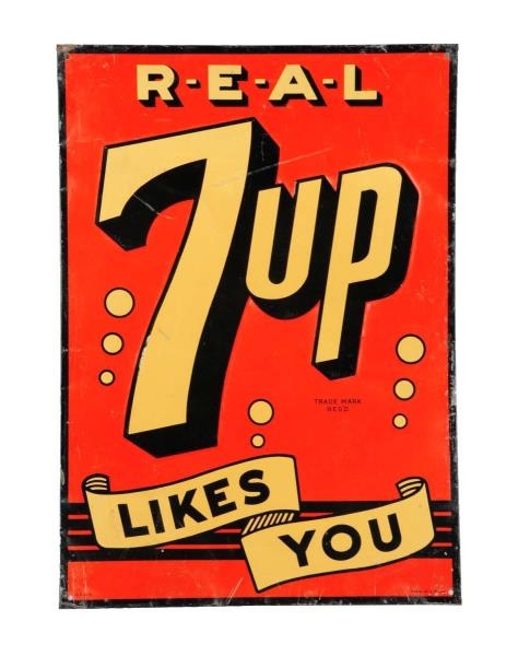 1930S - 1940S 7-UP EMBOSSED TIN SIGN.           