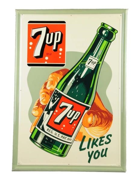 GORGEOUS 1947 7-UP EMBOSSED TIN SIGN.             
