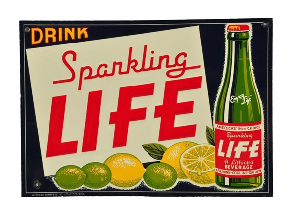 1950S LIFE EMBOSSED TIN SIGN.                    