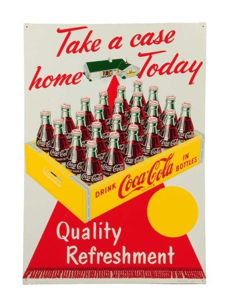 1950S COCA - COLA TIN SIGN WITH CASE.            