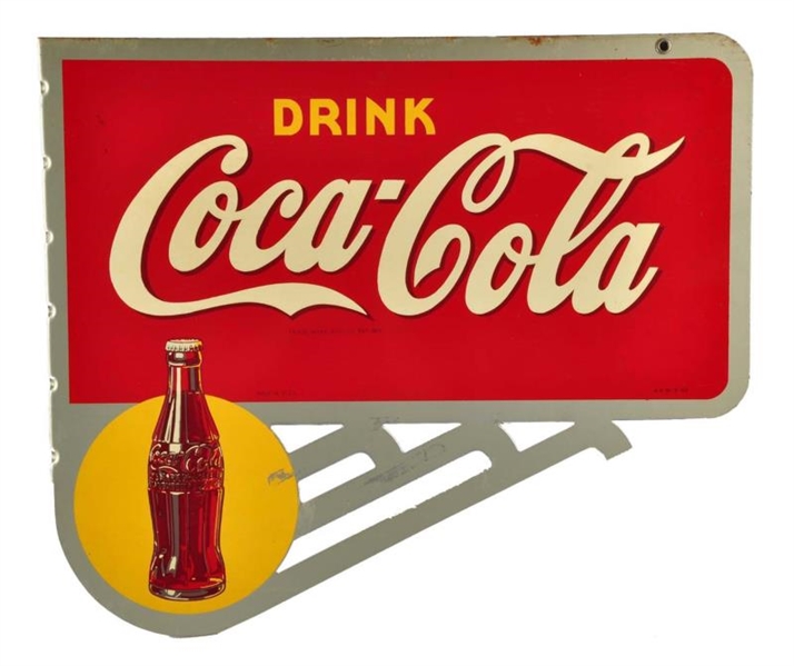 1940S BEAUTIFUL COCA - COLA TIN FLANGE SIGN.     