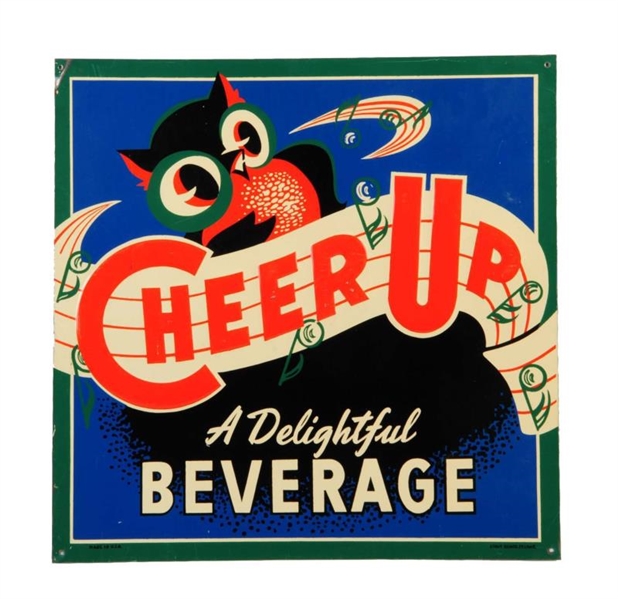1940S - 50S CHEER UP EMBOSSED TIN SIGN.         