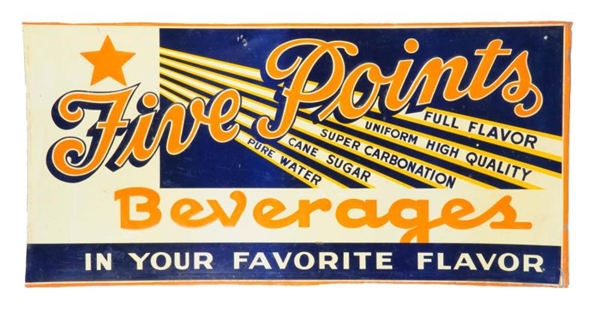 EMBOSSED TIN FIVE POINTS BEVERAGES TIN SIGN.      