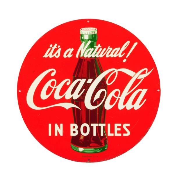 1954 COCA - COLA TIN SIGN WITH BOTTLE.            
