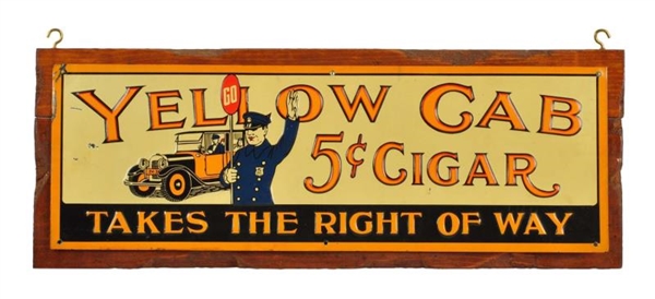 1920S - 30S YELLOW CAB EMBOSSED TIN SIGN.       