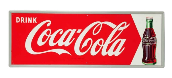 BEAUTIFUL 1950S COCA - COLA TIN SIGN WITH BOTTLE.