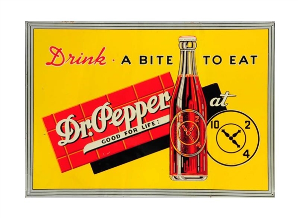 1940S DR. PEPPER EMBOSSED TIN SIGN.              