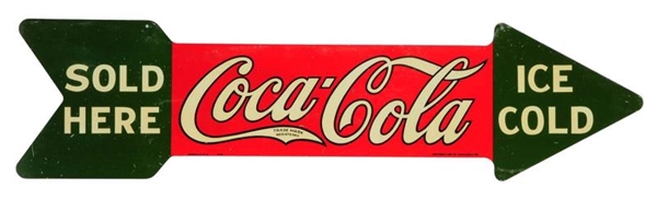 1927 COCA - COLA TWO SIDED TIN ARROW SIGN.        