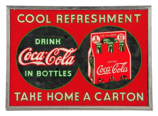 RARE 1930S COCA - COLA REVERSE ON GLASS SIGN.    